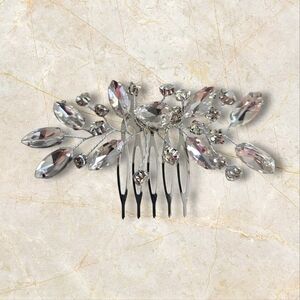 Silver Crystal Floral Hair Comb for Special Occasions